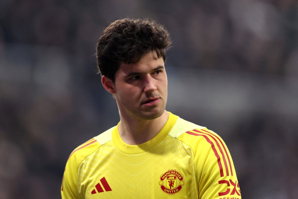 Senne Lammens looks on during the Premier League match between Newcastle United and Manchester United at St James’ Park in 2026 in Newcastle upon Tyne, England.