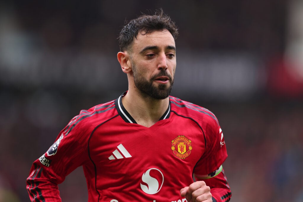Bruno Fernandes during the Premier League match between Manchester United and Aston Villa at Old Trafford in 2026 in Manchester, England.