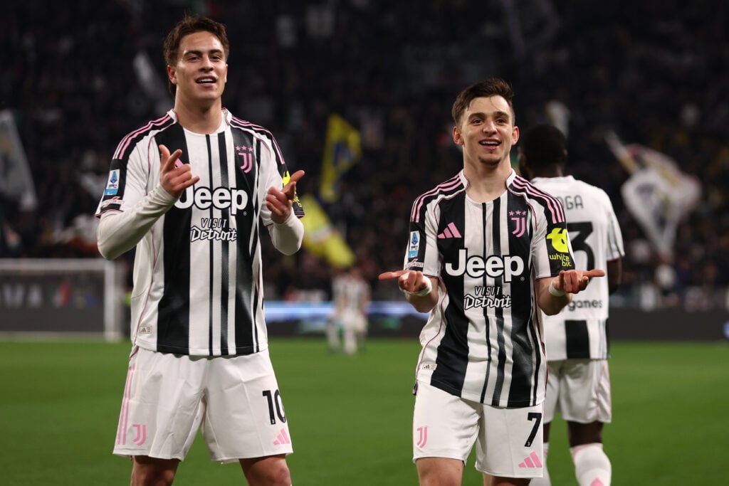 Francisco Conceicao and Kenan Yildiz for Juventus celebrating