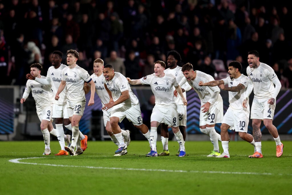 Nottingham Forest celebrate beating FC Midtjylland on penalties