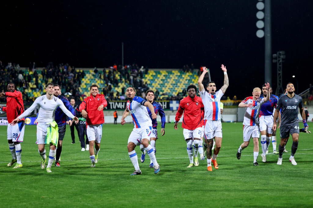Crystal Palace players celebrate after defeating AEK Larnaca in the UEFA Conference League