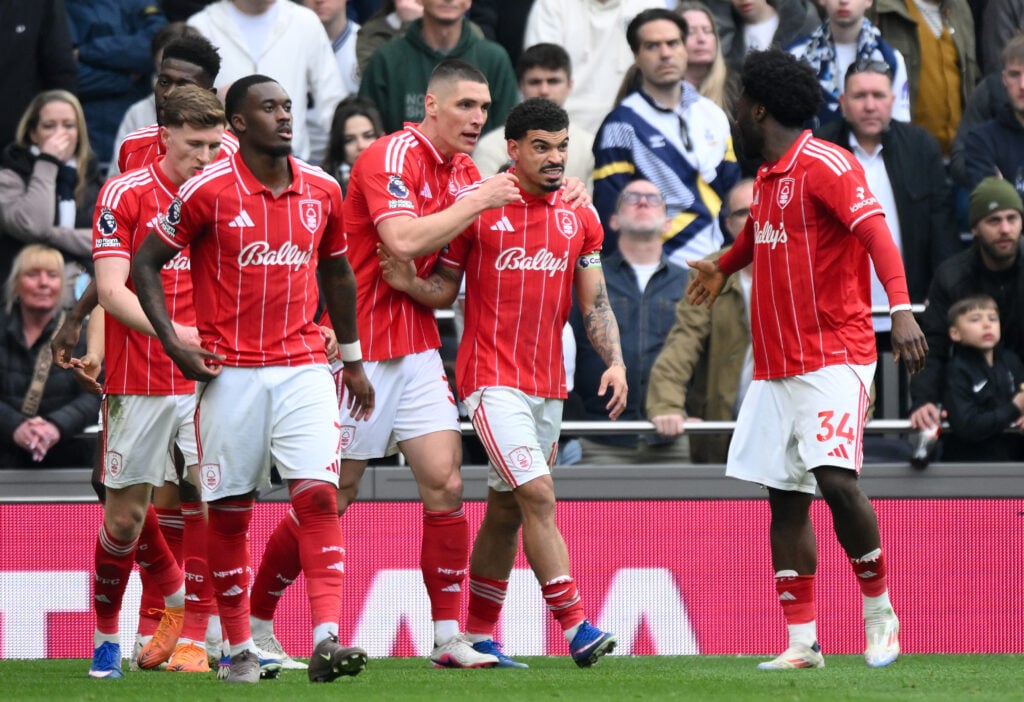 Nottingham Forest celebrate a goal vs Tottenham