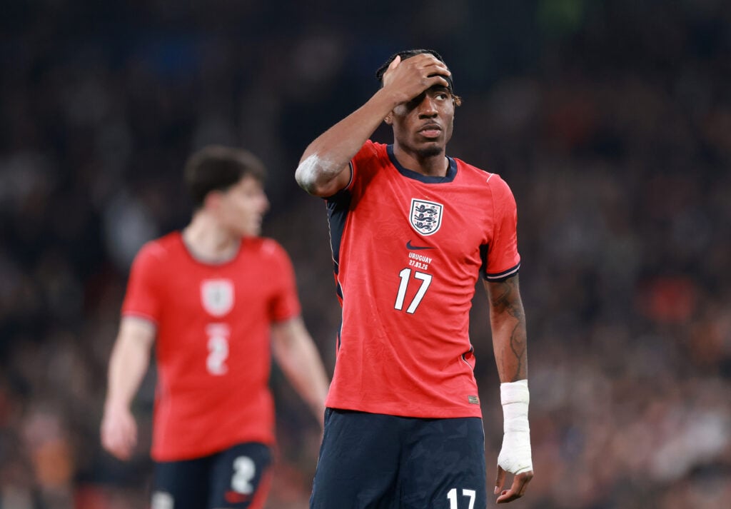 Noni Madueke looking dejected during an England game