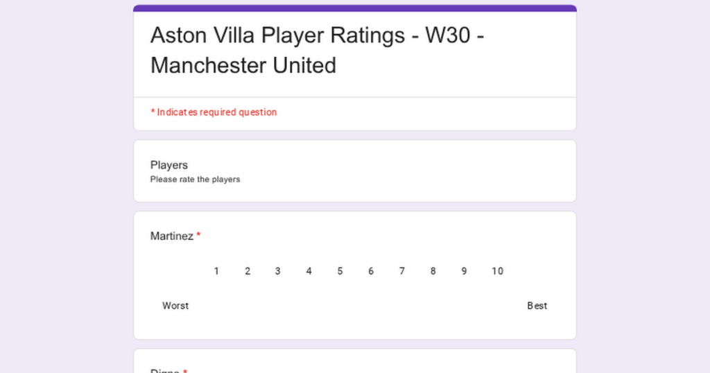 Player Ratings Survey - W30 - Manchester United