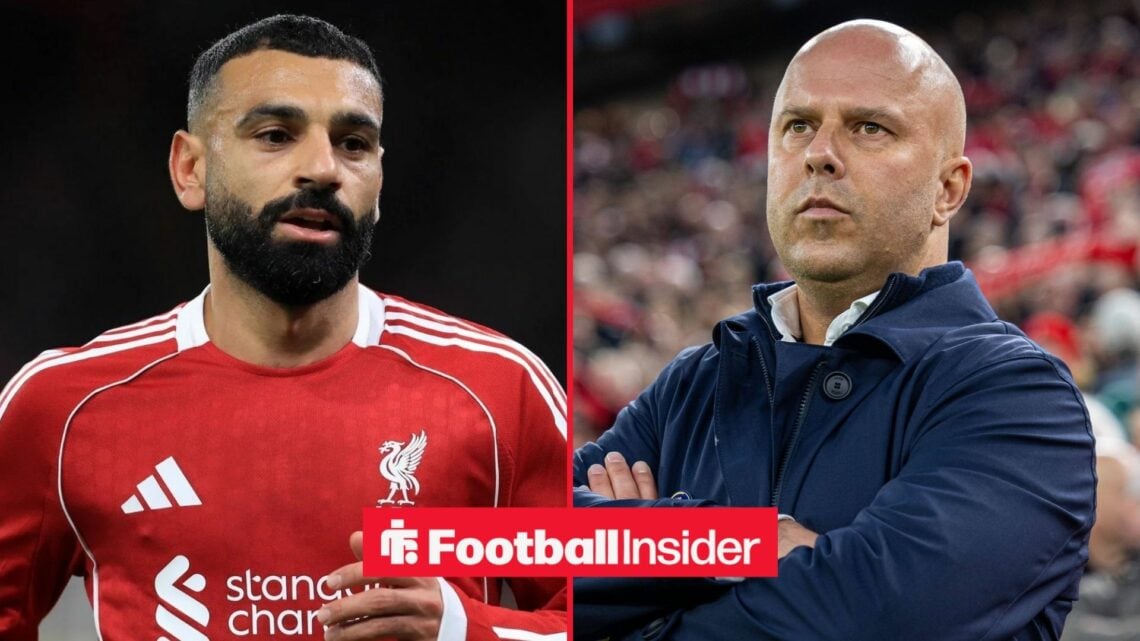 Mohamed Salah in action for Liverpool with Arne Slot on the sidelines