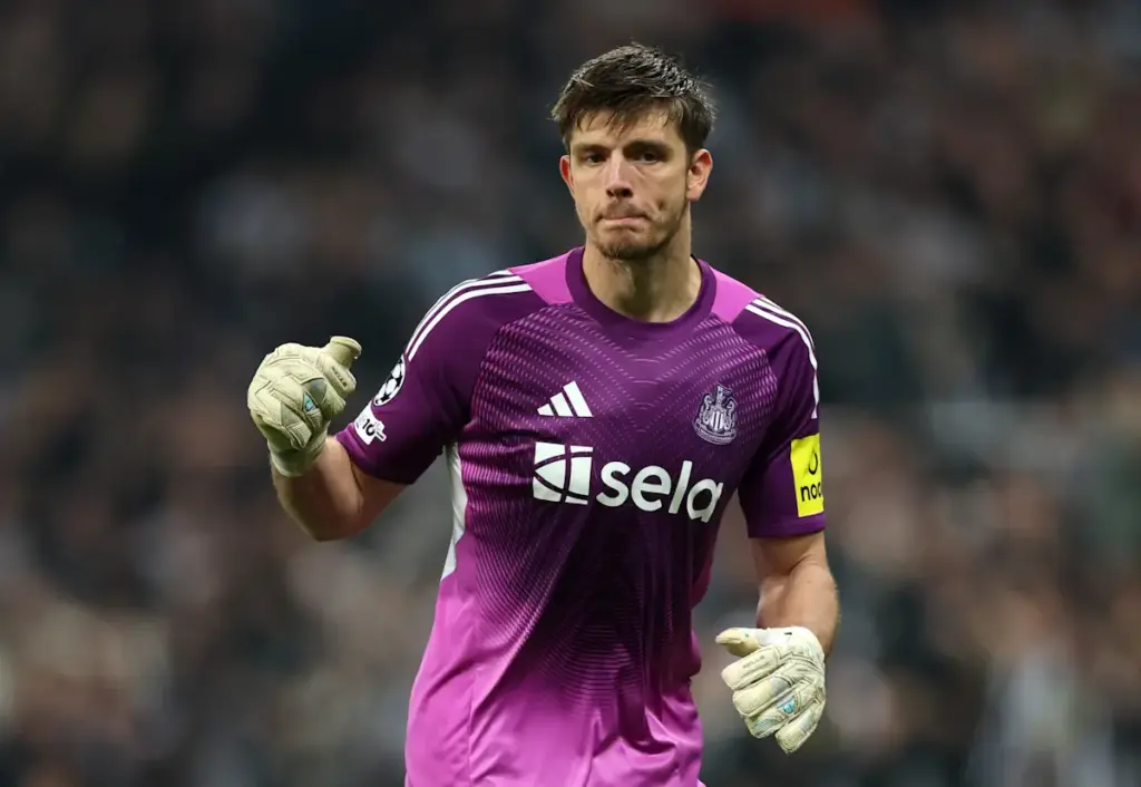 Nick Pope celebrates Newcastle United scoring a goal