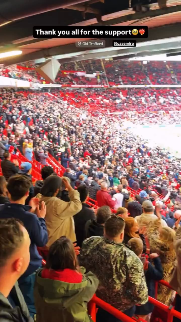 Casemiro’s wife on Instagram:  “Thank you all for the support 🥹❤️‍🔥” (Fans singing 'one more year, One more year, Casemiro' as he left the field)