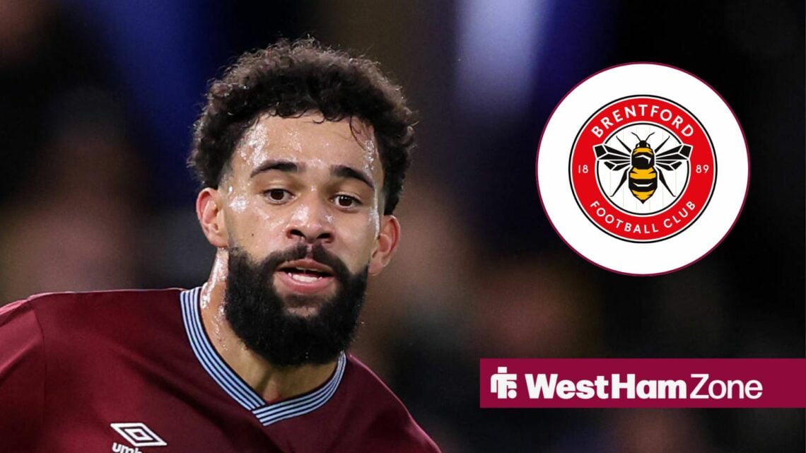 Pablo Felipe of West Ham during the Chelsea vs West Ham United Premier League match, Brentford badge in inset.