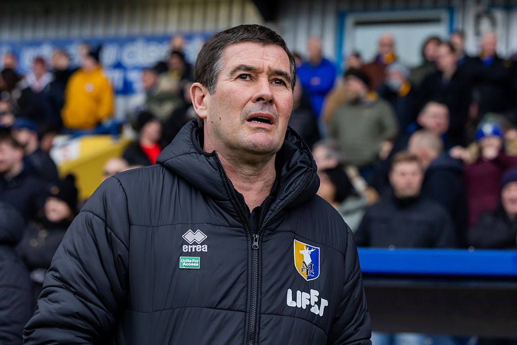 MANSFIELD, ENGLAND - FEBRUARY 28: Mansfield Town Manager Nigel Clough during the Sky Bet League One match between Mansfield Town and AFC Wimbledon at One Call Stadium on February 28, 2026 in Mansfield, England. (Photo by Leila Coker/Getty Images)