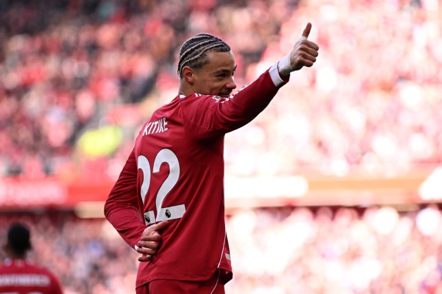 LIVERPOOL, ENGLAND - FEBRUARY 28: (THE SUN OUT, THE SUN ON SUNDAY OUT) Hugo Ekitike of Liverpool celebrates scoring his team's first goal during the Premier League match between Liverpool and West Ham United at Anfield on February 28, 2026 in Liverpool, England. (Photo by Liverpool FC/Liverpool FC via Getty Images)