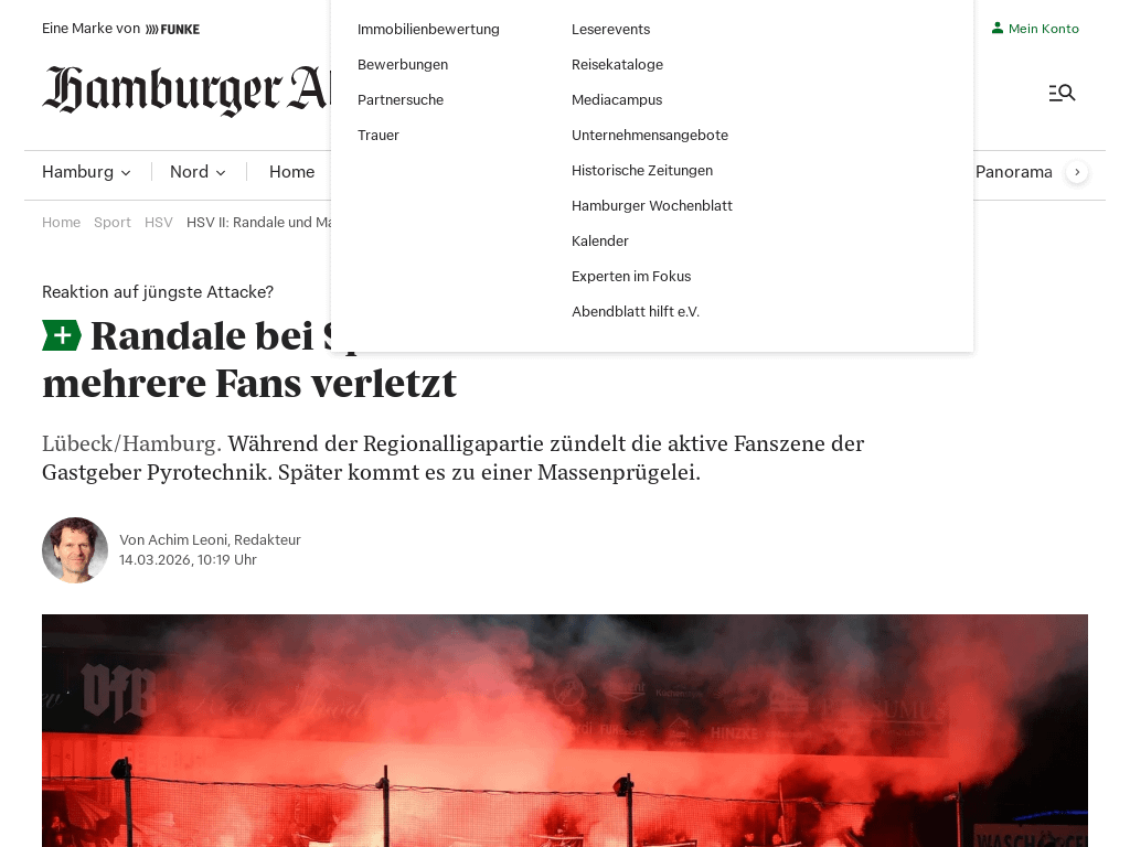 [RL Nord] Randale bei Spiel des HSV II in Lübeck: Kurz vor 22 Uhr sei es im Zugangsbereich des Lübecker Fandorfes zu einer Auseinandersetzung gekommen, an der sich mehr als 50 Fans beteiligt hätten. Sechs von ihnen seien vom Rettungsdienst behandelt worden.