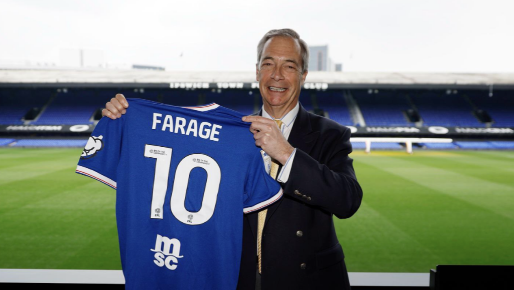Nigel Farage holds Reform photo shoot at Ipswich Town