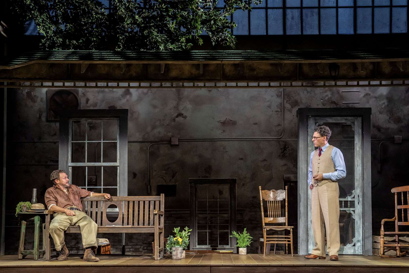 Oscar Pearce as Bob Ewell and Richard Coyle as Atticus Finch in To Kill A Mockingbird. Photo: Johan Persson