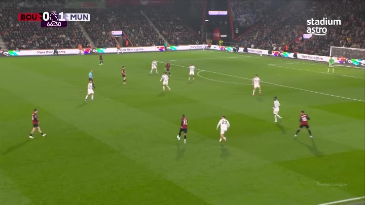 [Match Clip 66’ – 67'] From Stuart Atwell Not Blowing Whistle on Amad's Foul to Us Conceding