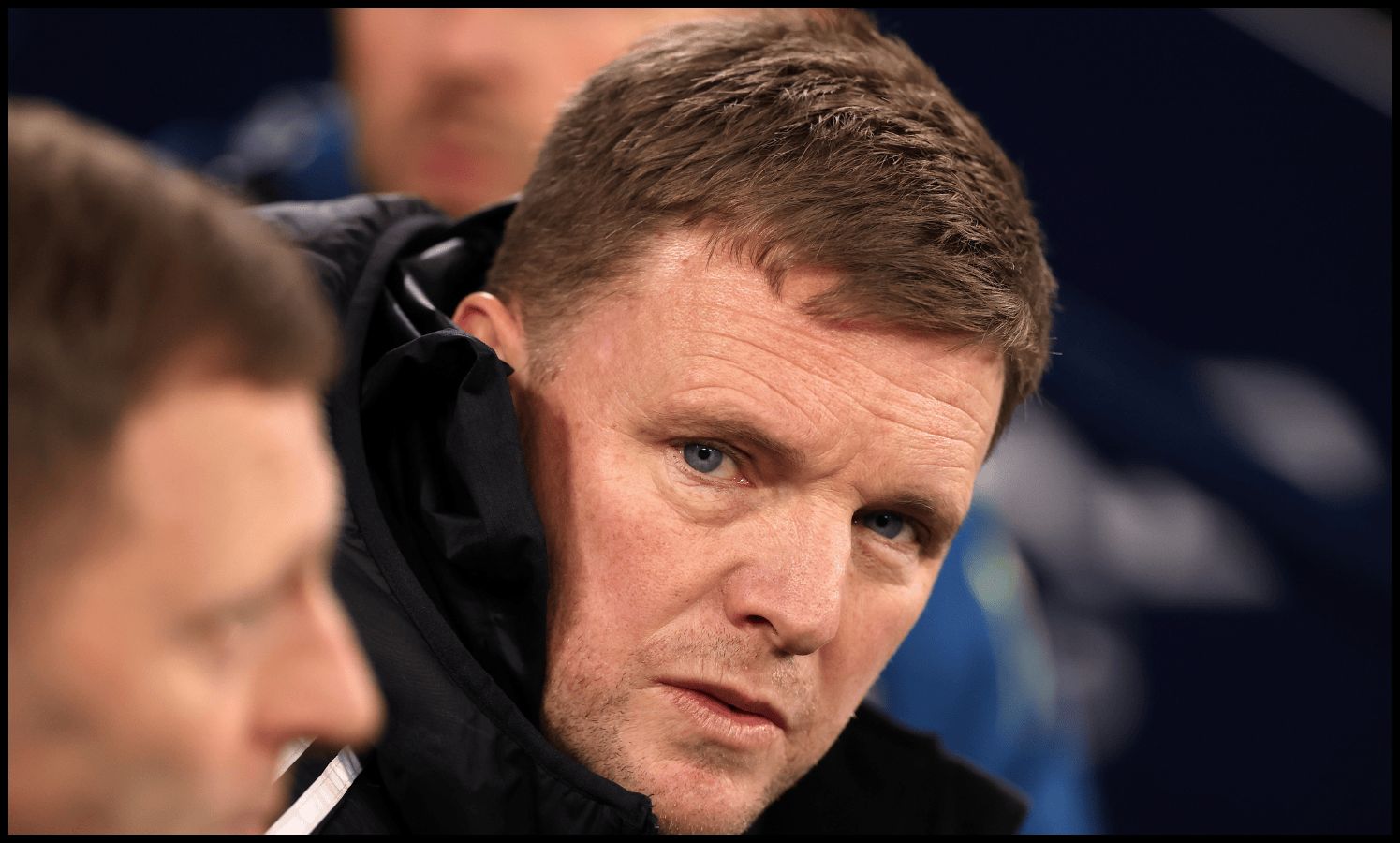 Eddie Howe looks on from the Newcastle dugout ahead of kick-off.