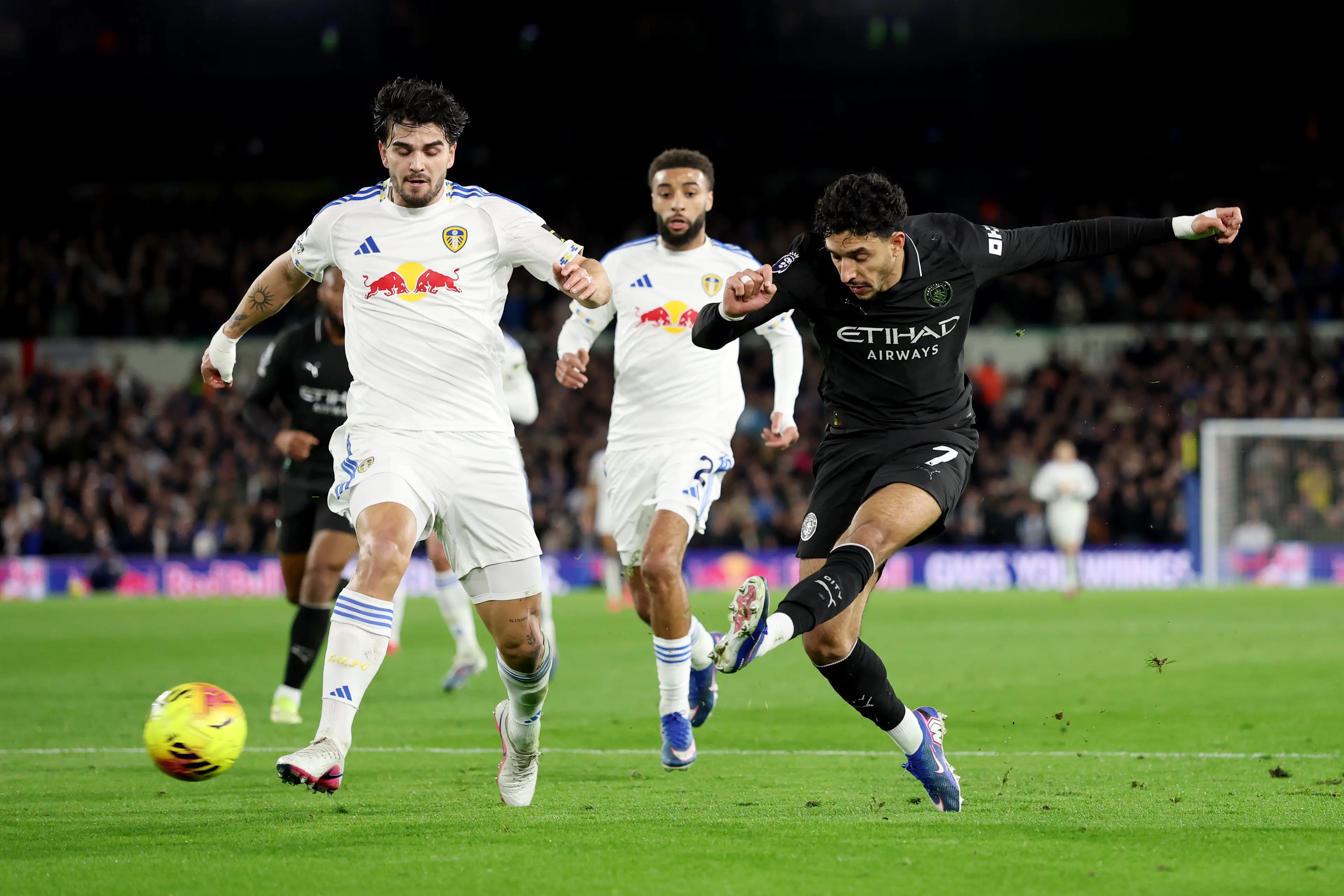 Omar Marmoush in action against Leeds United. Image: Getty 