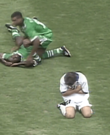 Gianfranco Zola's heartbreaking reaction after receiving a red card against Nigeria at the 1994 World Cup. It was his only World Cup appearance and his 28th birthday.