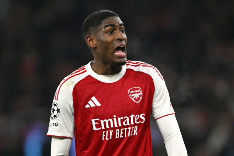 LONDON, ENGLAND - JANUARY 28: Cristhian Mosquera of Arsenal shouts during the UEFA Champions League 2025/26 League Phase MD8 match between Arsenal ...