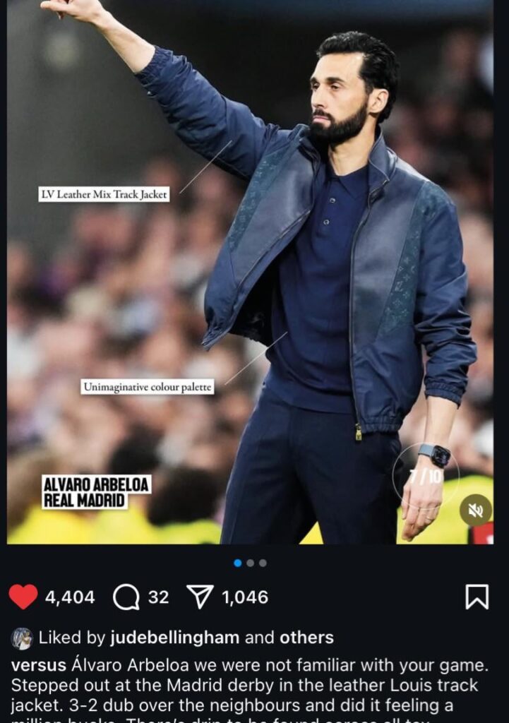Jude Bellingham liking Versus’ post on IG praising Arbeloa’s drip😂