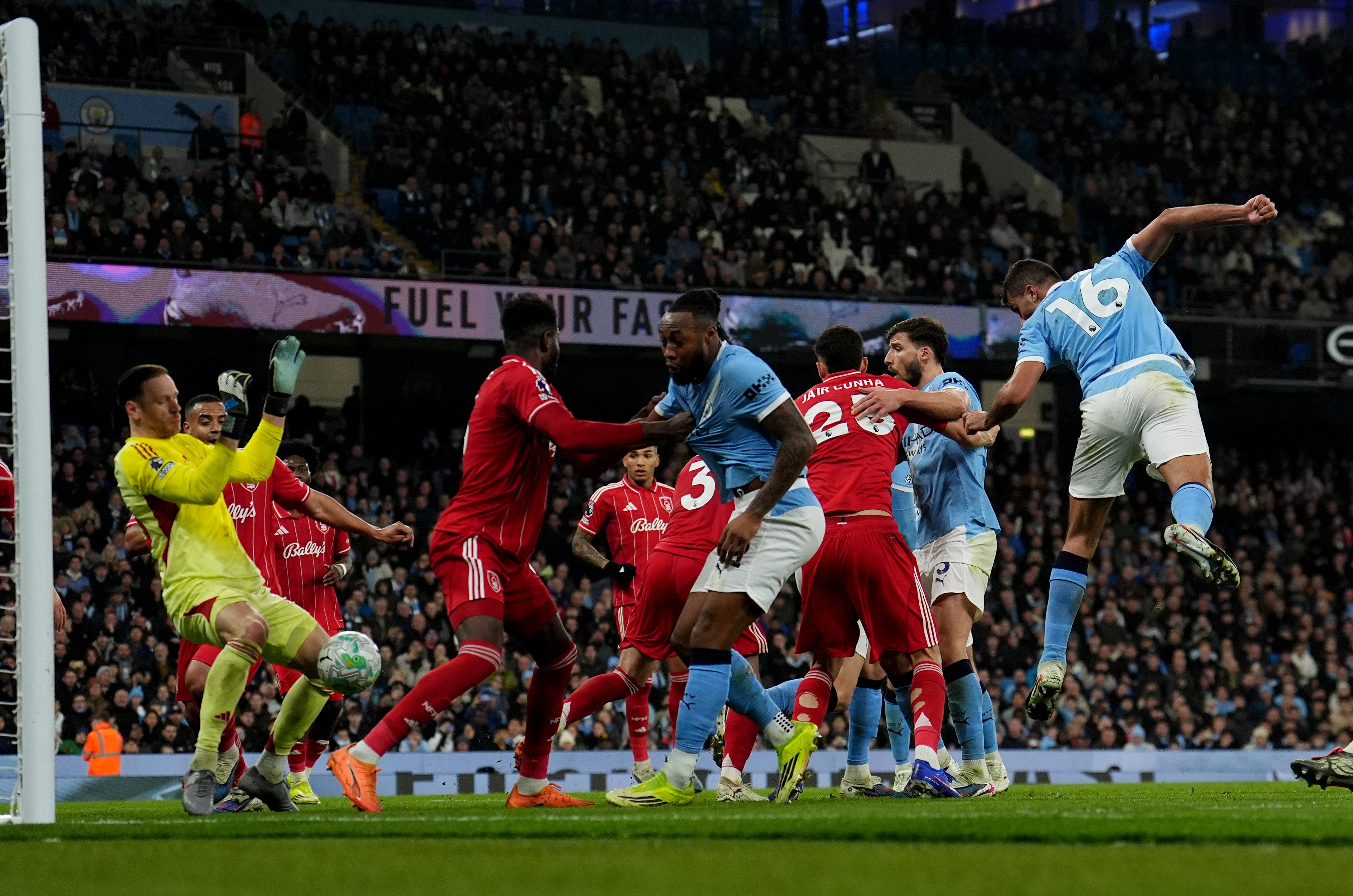 Rodri (right) put Manchester City back ahead (Martin Rickett/PA)