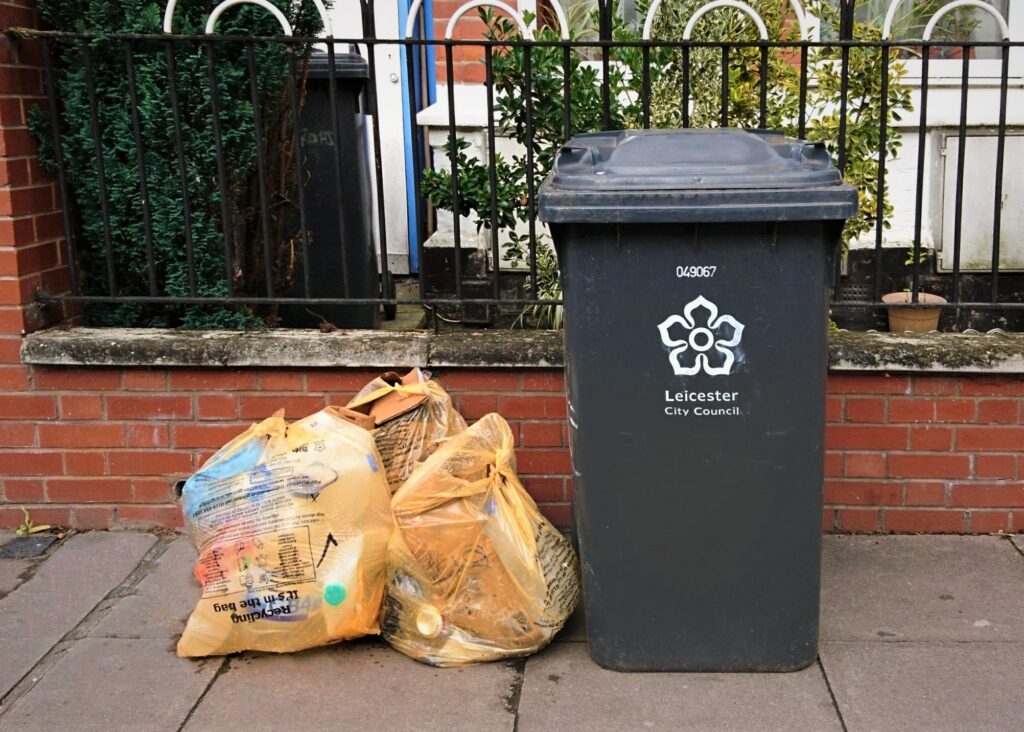 Orange bags and wheelie bin
