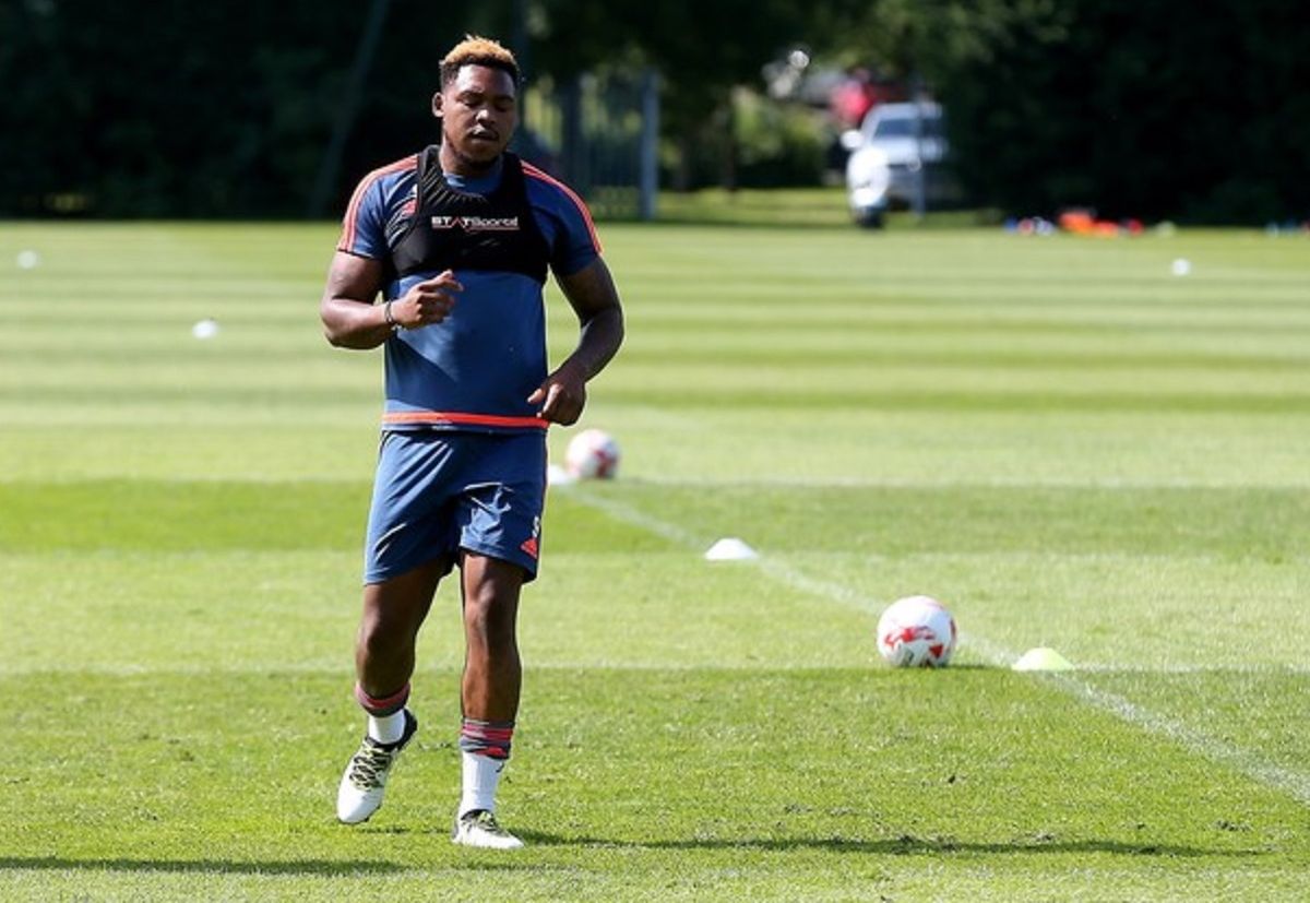 Britt Assombalonga works on his fitness on the training ground at the start of last summer.
