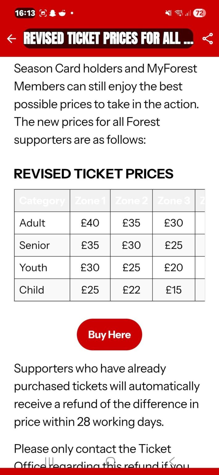 Official N.F.F.C message regarding Ticket Price reduction ( + refunds )