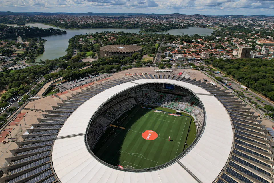 Aerial view of the Mineirao stadium in Belo Horizonte, Brazil, ahead of a Supercopa clash between Palmeiras and Sao Paulo in February 2024.