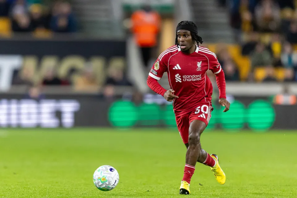 Liverpool defender Jeremie Frimpong in action during the Premier League match between Wolverhampton Wanderers and Liverpool