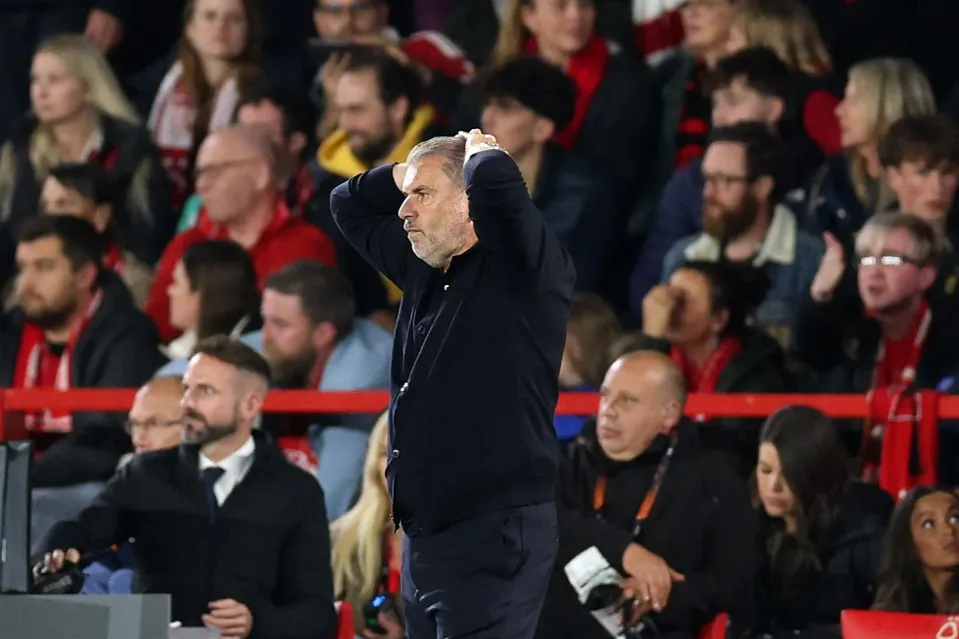 Ange Postecoglou during Nottingham Forest's Europa League defeat to Midtjylland