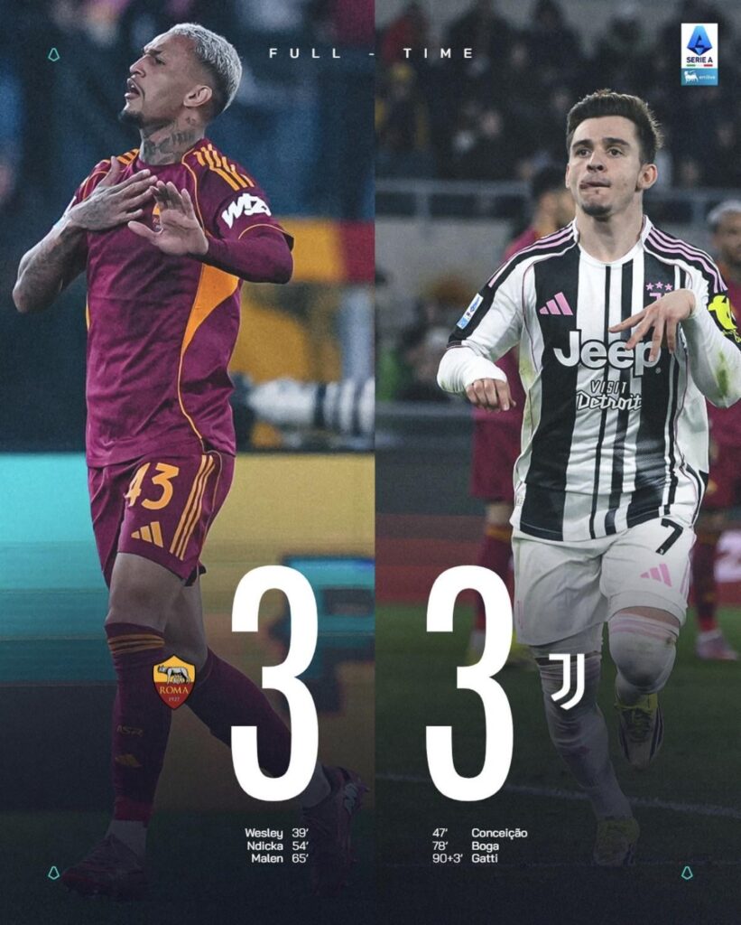 Roma and Juve share goals in a thrilling 3-3 draw!
