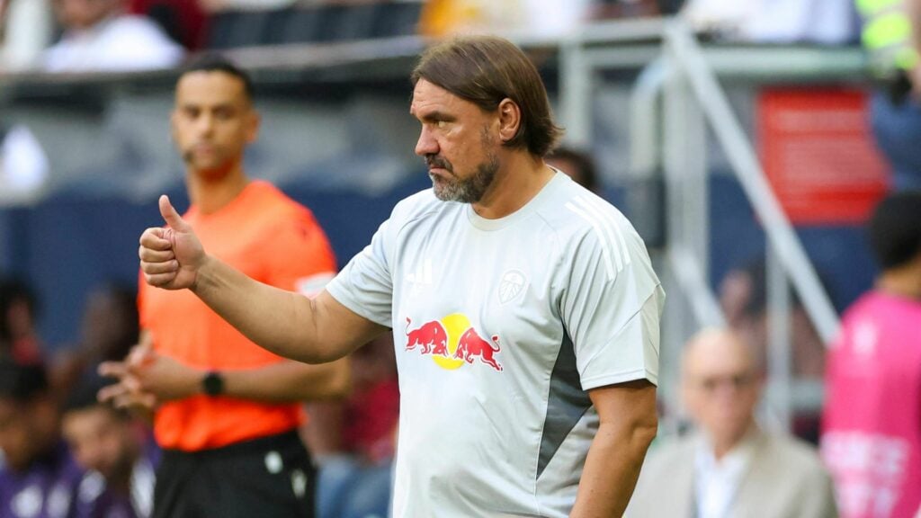Daniel Farke puts his thumb up on the touchline