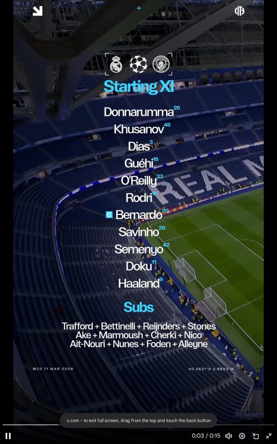 Our Lineup against Real Madrid 💙
