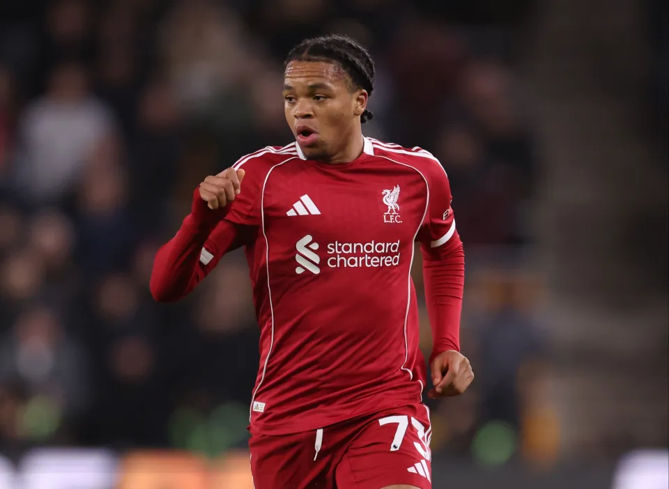 Rio Ngumoha of Liverpool during the Premier League match between Wolverhampton Wanderers and Liverpool