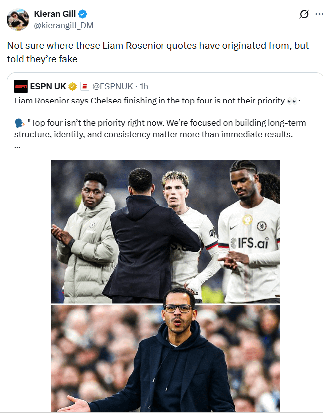[Kieran Gill] Not sure where these Liam Rosenior quotes have originated from, but told they’re fake