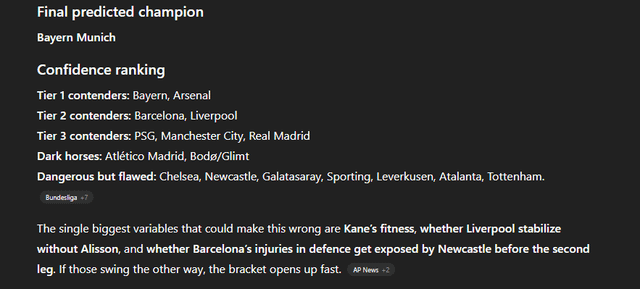 I Asked Chatgpt to give its predictions for this year's UCL