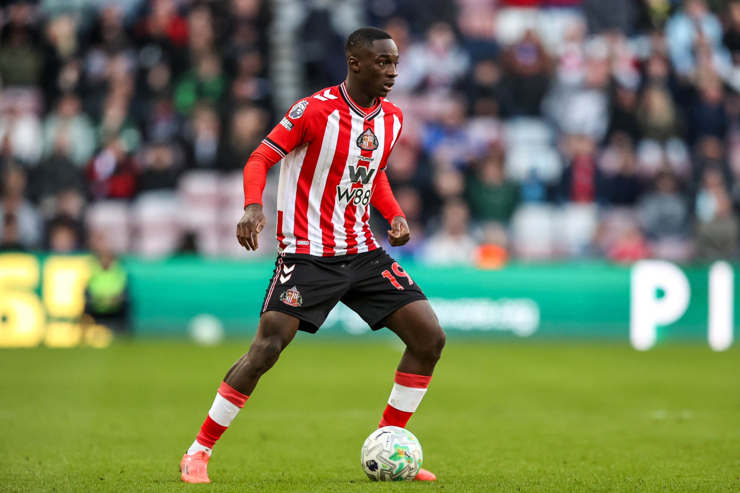 Habib Diarra of Sunderland during the Premier League match between Sunderland and Brighton & Hove Albion at Stadium of Light in Sunderland, United Kingdom, on March 14, 2026. (Photo by Alfie Cosgrove/News Images/NurPhoto via Getty Images)