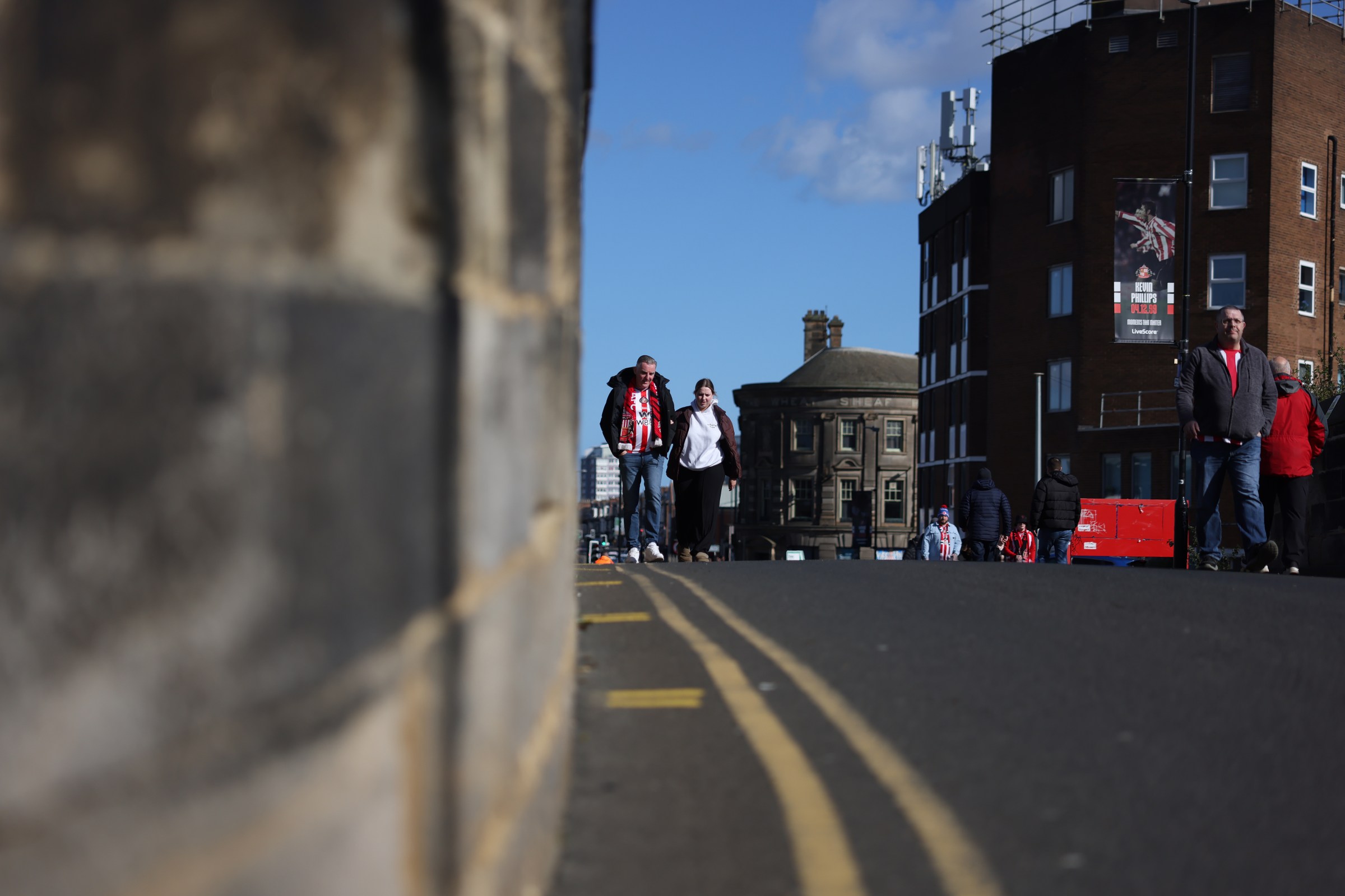 SUNDERLAND, ENGLAND - MARCH 14: Sunderland fans are seen walking outside the stadium prior to the Premier League match between Sunderland and Brighton & Hove Albion at Stadium of Light on March 14, 2026 in Sunderland, England. (Photo by George Wood/Getty Images)