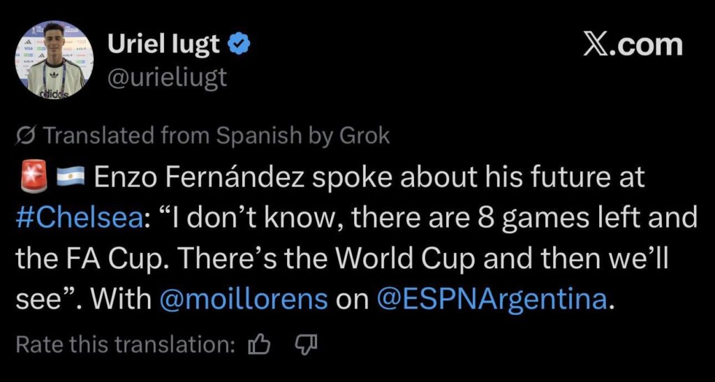 [ESPN Argentina] Enzo Fernández spoke about his future at #Chelsea: “I don’t know, there are 8 games left and the FA Cup. There’s the World Cup and then we’ll see”. With @moillorens on @ESPNArgentina