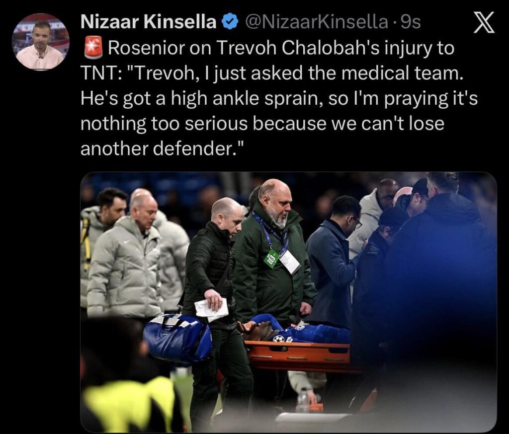 [NizaarKinsella] Rosenior on Trevoh Chalobah's injury to TNT: "Trevoh, I just asked the medical team. He's got a high ankle sprain, so I'm praying it's nothing too serious because we can't lose another defender."