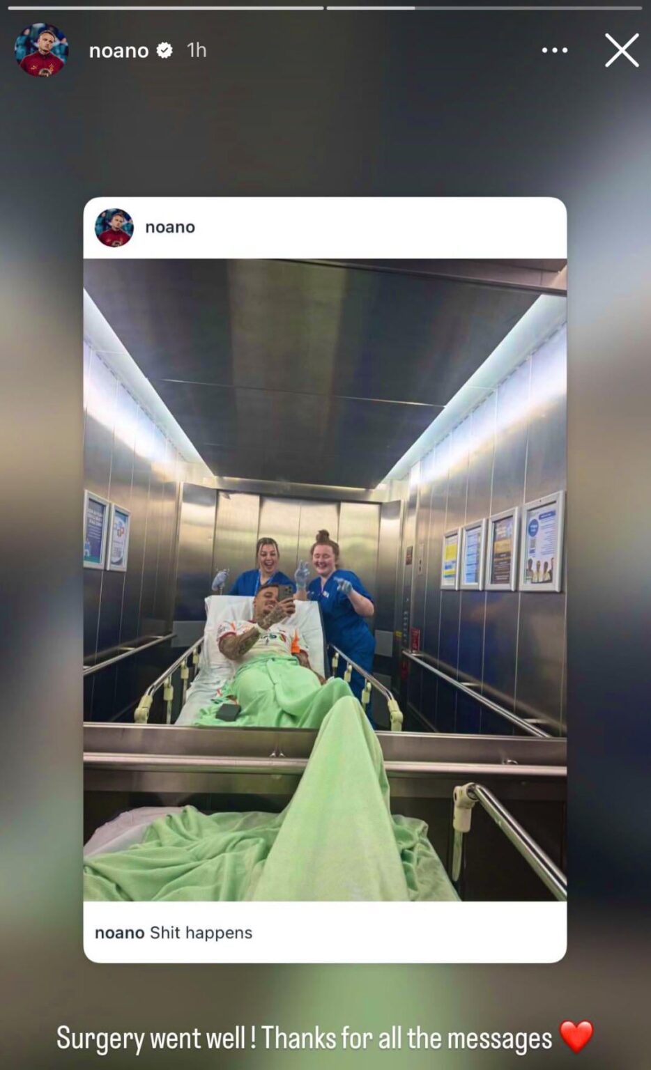 Noa Lang on Instagram: "Sh*t happens. Surgery went well! Thanks for all the messages"