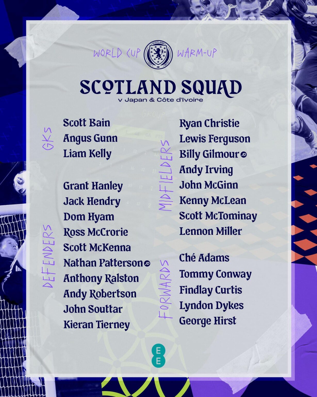 Liam Kelly, John Souttar & Findlay Curtis have been named in the Scotland squad vs Japan & Côte d’Ivoire