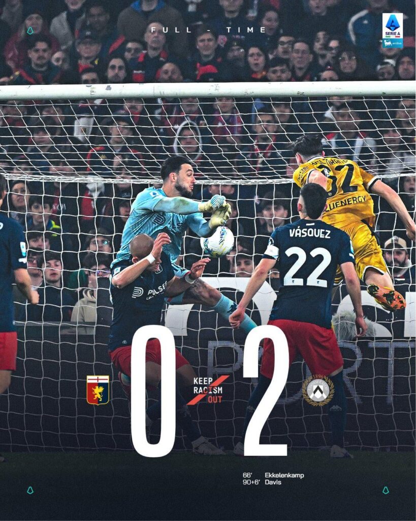 Full Time: Genoa 0-2 Udinese