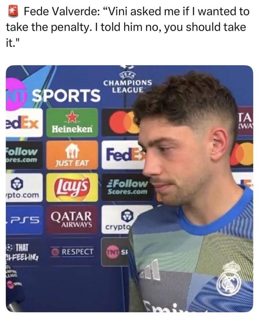 Fede: “Vini asked me if I wanted to take the penalty, but I told him that he should take it.”