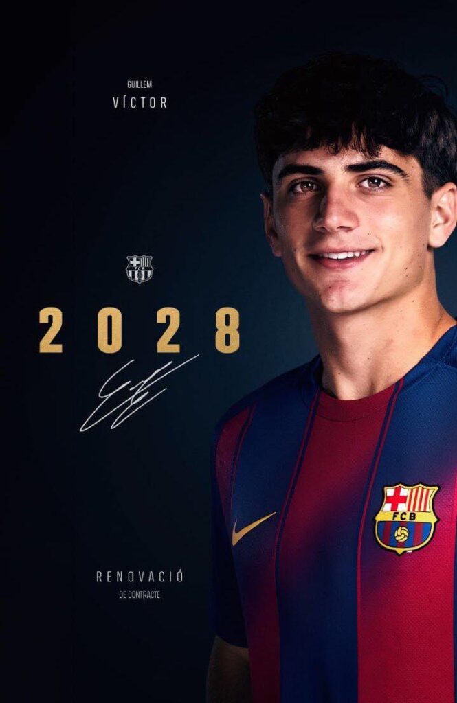 Barcelona’s young full-back Guillem Víctor, 18, has renewed his contract with them until 2028.