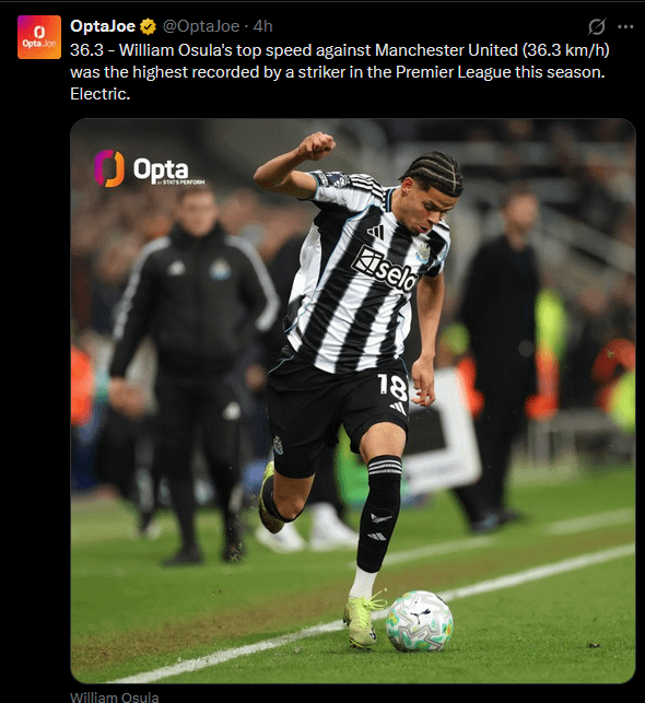 William Osula fastest striker in the Prem, you'll never sing that