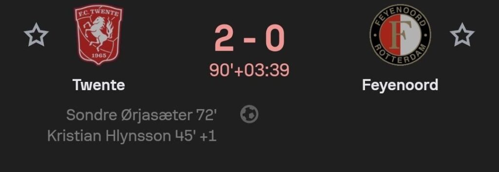 FC Twente wint thuis met 2-0 van Feyenoord