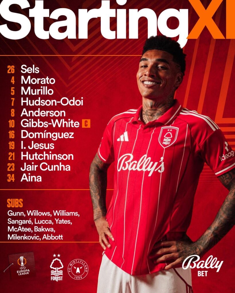 Team v Midtjylland. Murillo left back again...