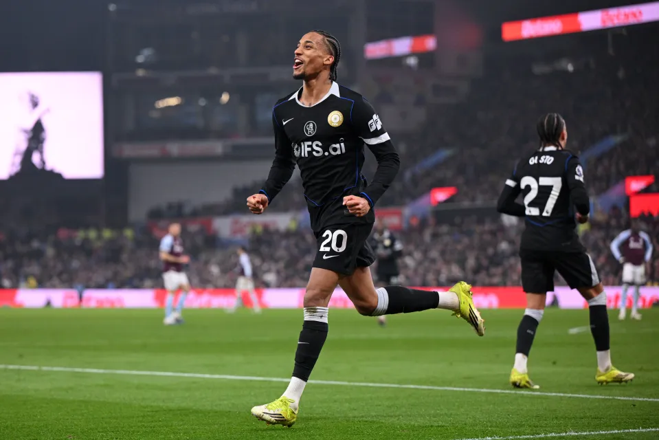Joao Pedro celebrates his hat trick against Aston Villa