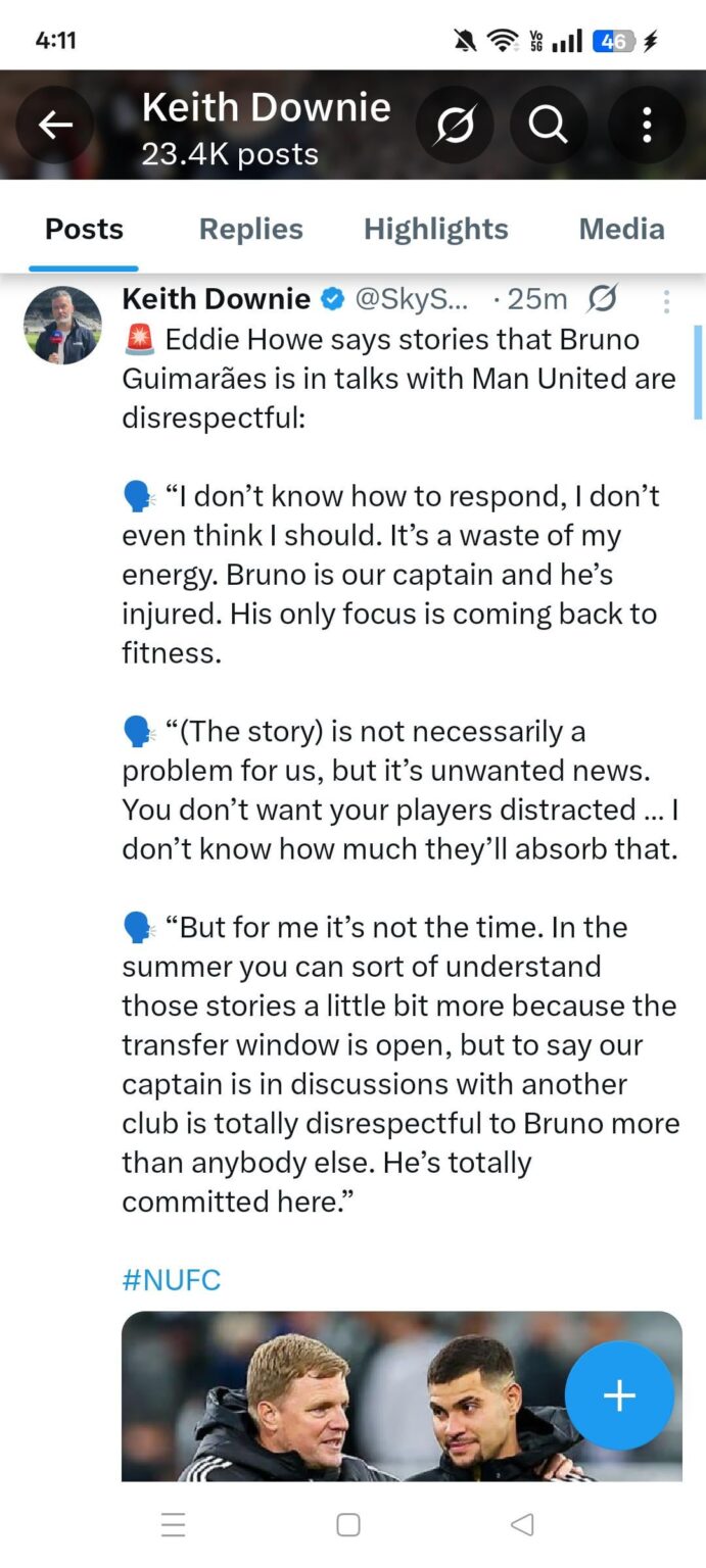 Eddie Howe on Bruno Guimaraes rumors